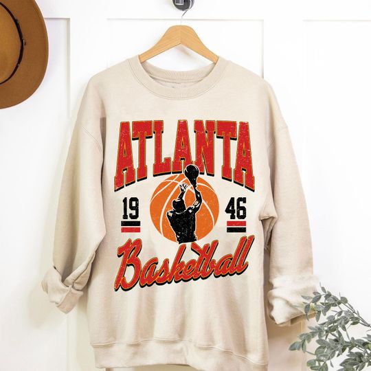 Atlanta Basketball Graphic Sweatshirt, Retro 90s Basketball Sweatshirt
