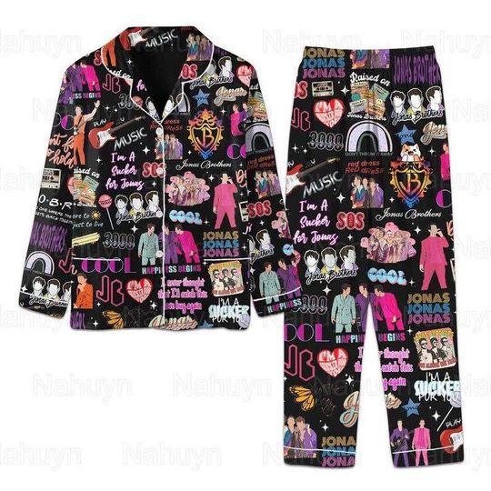Jonas Brothers The Album Pajamas Set, Five Albums One Night Tour Pjs, Joe Jonas Merch, 2023 Music All Over Print Pajamas, Xmas Gift