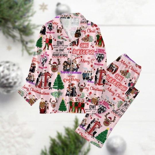 One Direction Christmas Pajamas Set, World Tour Band Satin Pajamas, Merry Christmas Pajamas Set