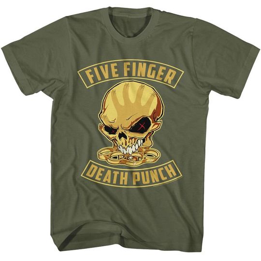 Five Finger Death Punch Skull and Knuckles Military Green Adult T-Shirt