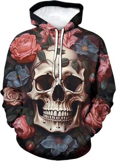Retro Psychedelic Floral Skull Print 3D Hoodie