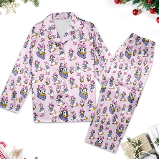 Cute Daisy Duck Pajamas Set, Animated Daisy Duck Long Sleeve Pajamas Set
