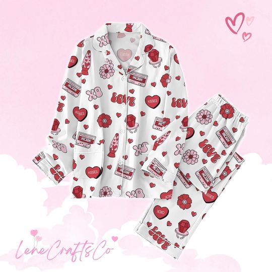 Retro Valentine Thick Pajamas Set, Be Mine Pajamas Set