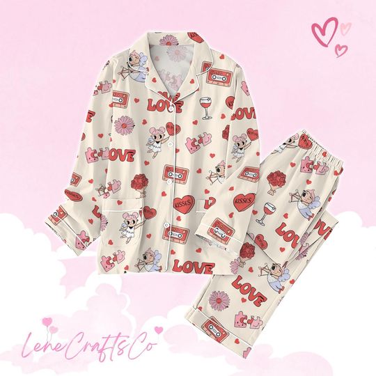Groovy Valentine Pajamas Set, Retro Valentines Pajamas Set
