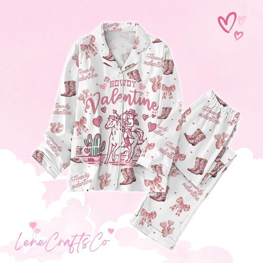 Howdy Valentine Thick Pajamas Set, Retro Valentine Pajamas Set