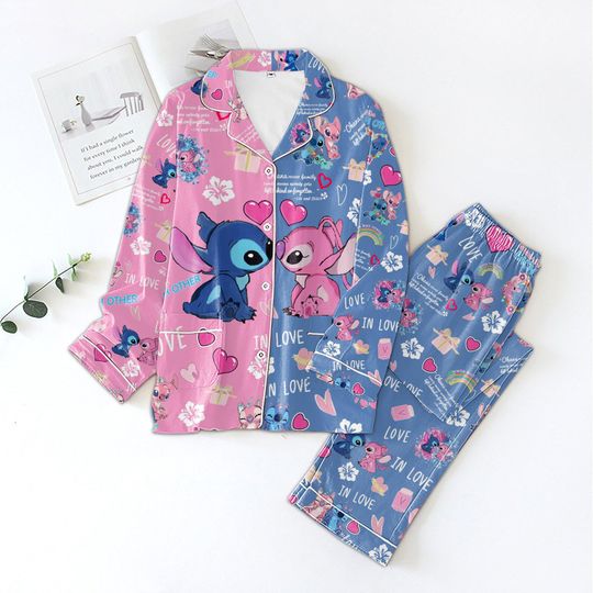 Valentine Stitch And Angel Pajamas Set, Disney Couple Matching Pajamas Set