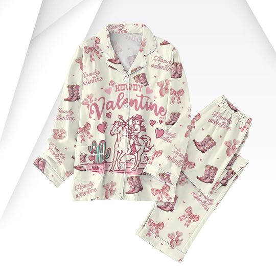 Howdy Valentine Pajamas Set, Retro Valentine Holiday Pajamas Set