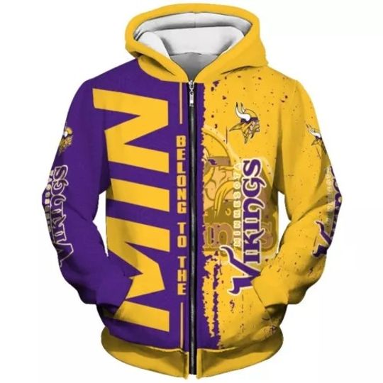 Minnesota Vikings 3D Zip Up Hoodie Jacket | Casual Hoodie | Football Lover Gift