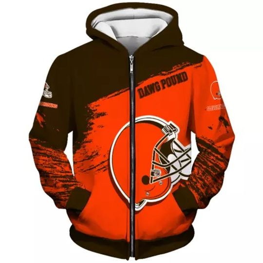 Cleveland Browns 3D Zip Up Hoodie Jacket | Casual Hoodie | Football Lover Gift
