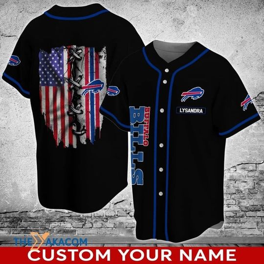 Personalized Buffalo Bills Baseball Jersey, Bills American Flag Team Baseball Jersey