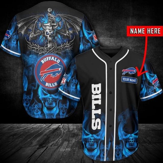 Personalized Buffalo Bills Baseball Jersey, Bills Skull Team Jersey, Sunday Football