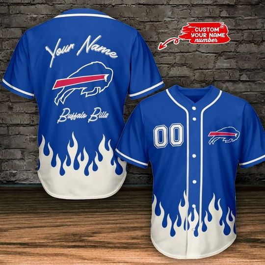 Personalized Buffalo Bills Baseball Jersey, Buffalo Bills Fire Baseball Jersey, Sunday Football