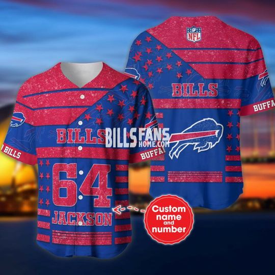 Personalized Buffalo Bills Baseball Jersey, Game Day Football, Bills USA Flag Baseball Jersey