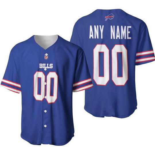 Personalized Buffalo Bills Baseball Jersey, Game Day Football, Blue Bills Baseball Jersey