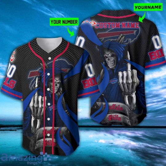 Personalized Buffalo Bills Baseball Jersey, Game Day Football, Bills Skeleton Baseball Jersey