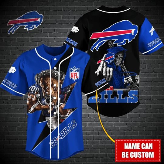 Personalized Buffalo Bills Baseball Jersey, Sunday Football, Go Bills Baseball Jersey