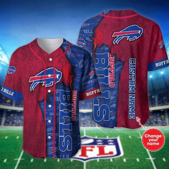 Personalized Buffalo Bills Baseball Jersey, Sunday Football, Bills Baseball Jersey