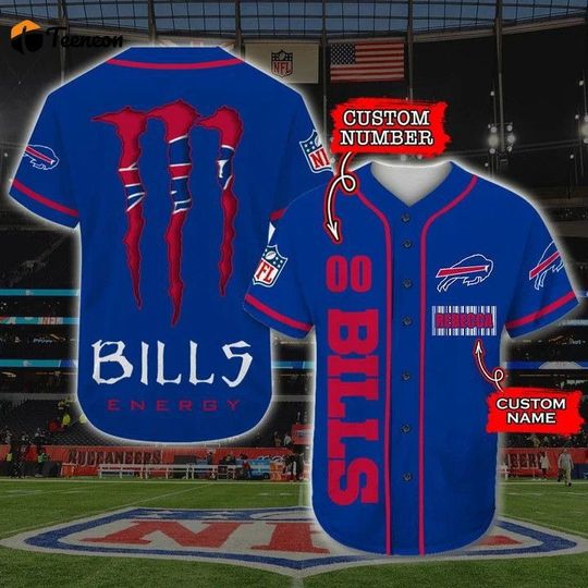 Personalized Buffalo Bills Baseball Jersey, Sunday Football, Bills Energy Baseball Jersey