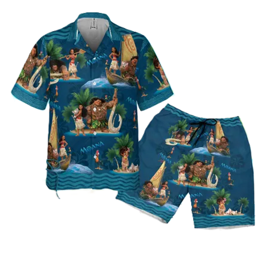 Moana And Maui Disney Hawaiian Shirt and Shorts Set