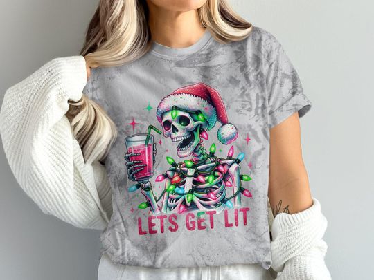 Lets Get Lit Skeleton Christmas Lights Blast T-Shirt