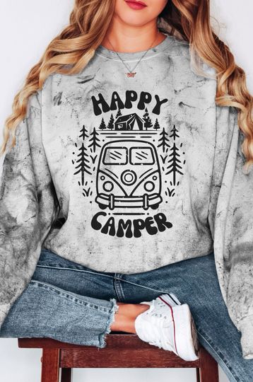Happy Camper Sweatshirt  Blast Hippie Van Life Boho Forest Mountain Gorpcore Adventure Sweatshirt for Camping Gift