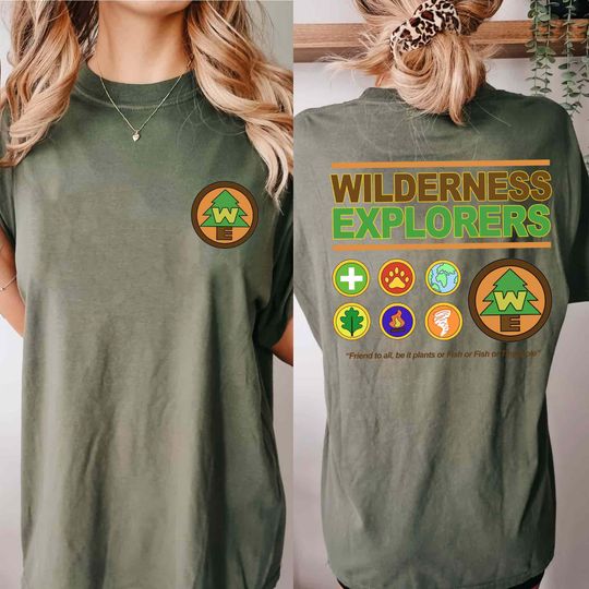 Vintage Two Sided Disney Wilderness Explorer Badge Shirt, Pixar Up T-shirt, Russell Tee, Disneyland Family Matching, Disney Trip 2024