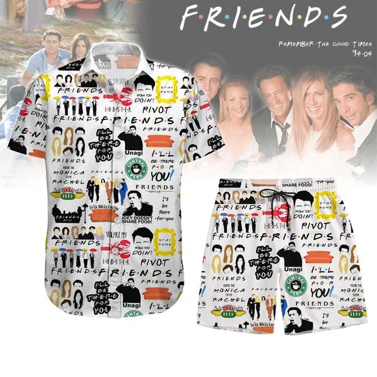 Friends Button Up Hawaiian Shirt and Shorts Set