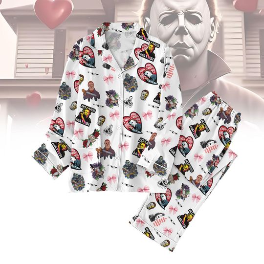 The Killer Valentine Pajamas Set, Horror Killer Valentine Pj Set Pants, Scary Movie Sleepwear, Michael Myers Couple Bridesmaid Pajamas