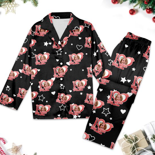 Custom Photo I Love My Wife Girlfriend Pajamas, Couple Valentine Pajamas Set, Romantic Pajamas Gift, Best Lover Gift, Anniversary Gift
