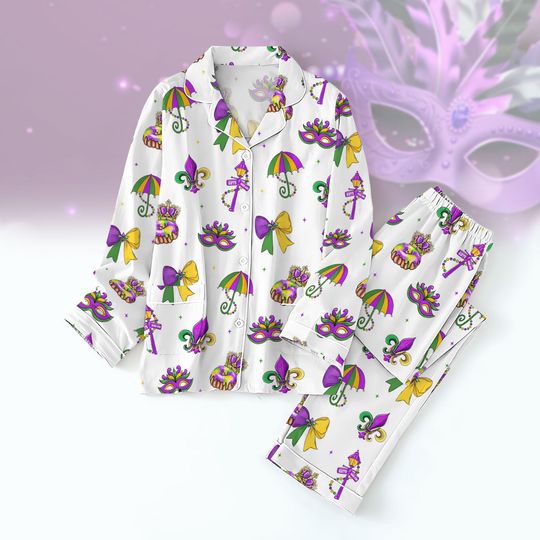 Mardi Gras Carnival Pajamas Women, Trendy Pajamas Pants, Mardi Gras Pajama Women, New Orleans Cruise Holiday Pajamas, Coquette Pajamas