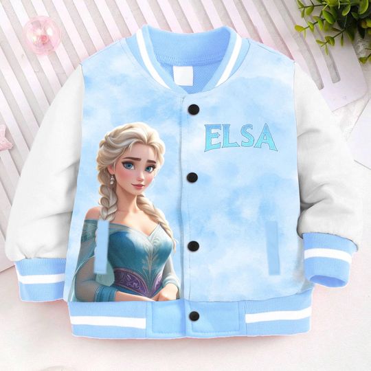 Elsa Watercolor Kids and Youth Baseball Jacket, Aldult Unisex Varsity Baseball Jacket