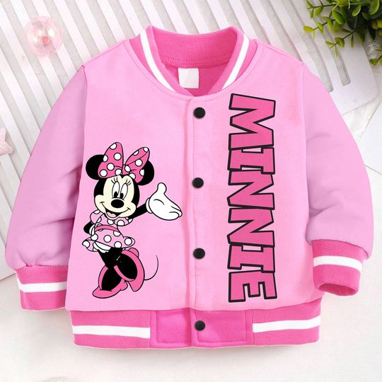Minnie Mouse Kids and Youth Baseball Jacket, Aldult Unisex Varsity Baseball Jacket