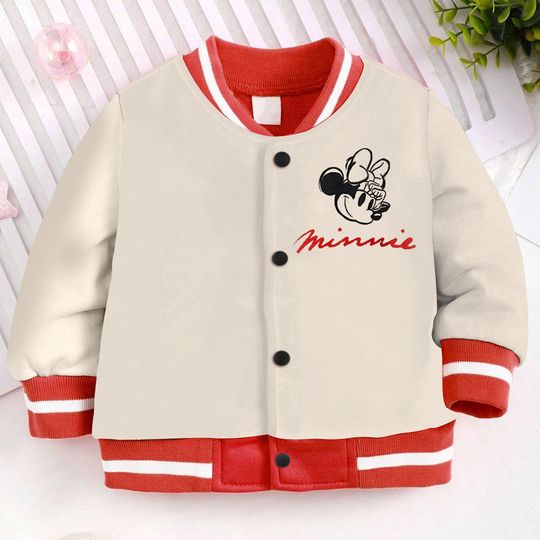 Minnie Mouse Retro Kids and Youth Baseball Jacket, Aldult Unisex Varsity Baseball Jacket