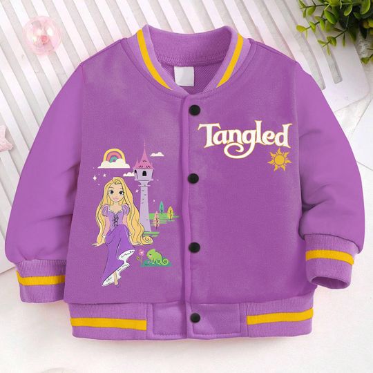 Tangled Rapunzel Princess Kids and Youth Baseball Jacket, Aldult Unisex Varsity Baseball Jacket