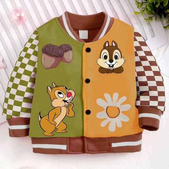 Chip Dale Checkeredboard Daisy Flower Kids and Youth Baseball Jacket, Aldult Unisex Varsity Baseball Jacket