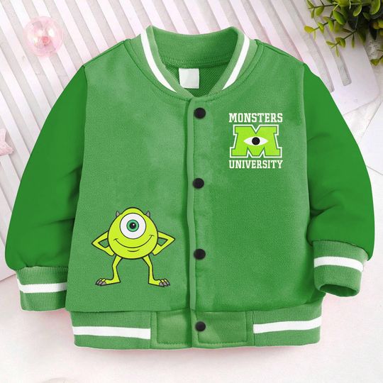 Mike Wazowski Monsters University Kids and Youth Baseball Jacket, Aldult Unisex Varsity Baseball Jacket