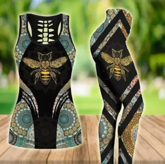 Amazing Bee Mandala Hollow Tanktop Leggings Sets