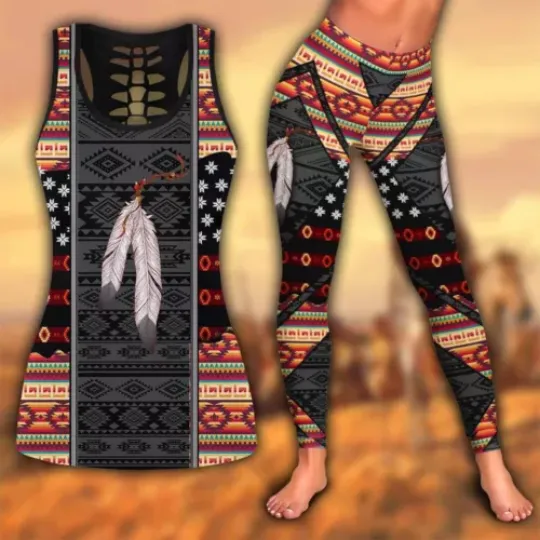 Casual Soft Native Hollow Tanktop Leggings Sets