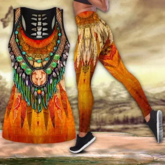 Assorted Native American Hollow Tanktop Leggings Sets