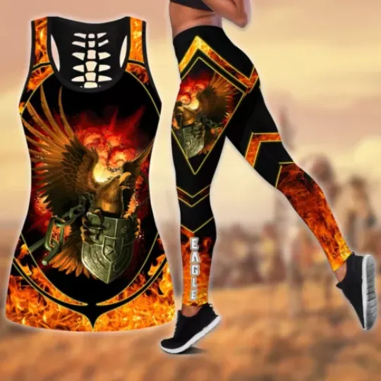 Eagle Native American 3D Hollow Tanktop Leggings Sets