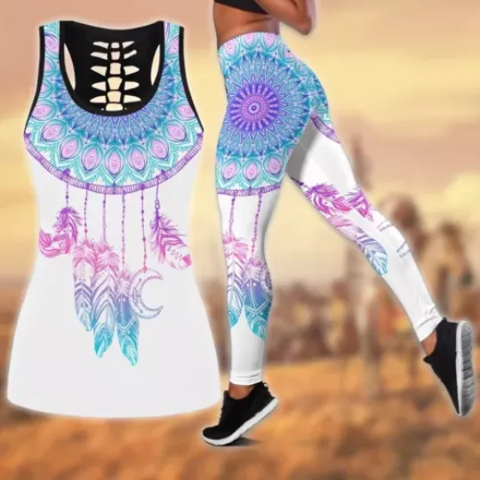 Dreamcatcher Feather Native American Hollow Tank top and Legging Sets