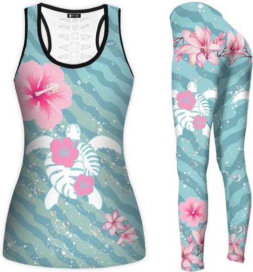 Turtle Flower Hollow Tank top and Legging Sets