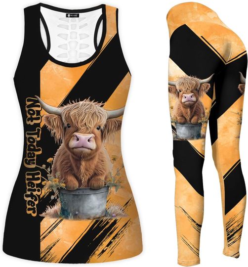 Retro Cow Hollow Tank top and Legging Sets