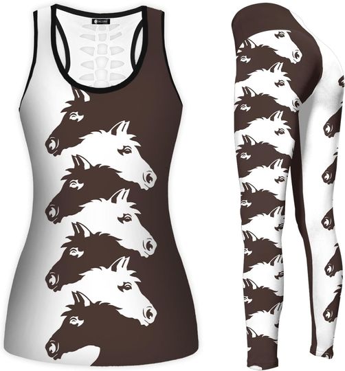 Horse Print Hollow Tank top and Legging Sets