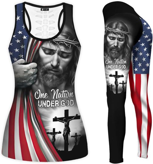 One Nation Under God Hollow Tank top and Legging Sets