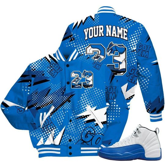 Dunkare Blueberry 12s Shirt, Custom Name Number 23 5s All Over Print Baseball Varsity Jacket