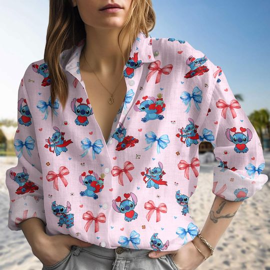 Lilo And Stitch Shirt, Coquette Bow Women Blouses, Vintage Shirt, Disney Trip Casual Shirt, Magic Kingdom Merch, Gift For Her