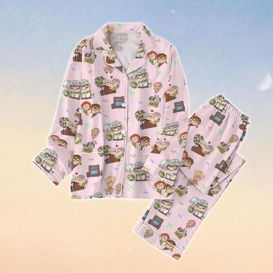 Carl And Ellie Pajamas Set, Disney Holiday Pajamas, Up Movie Shirt, Magic Kingdom Family Pajamas, Disney Couple Tee, Pixar Fan Gift