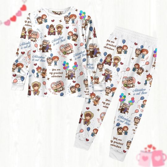 Carl And Ellie Long Sleeve Pajamas, Up Women Pajamas, Disney Pixar Shirt, Magic Kingdom Merch, Matching Pajamas Set, Valentines Gift