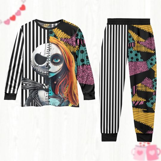 Jack Skellington And Sally Long Sleeve Pajamas, Nightmare Before Christmas Shirt, Disneyland Couple Holiday Pajamas, Valentines Gift